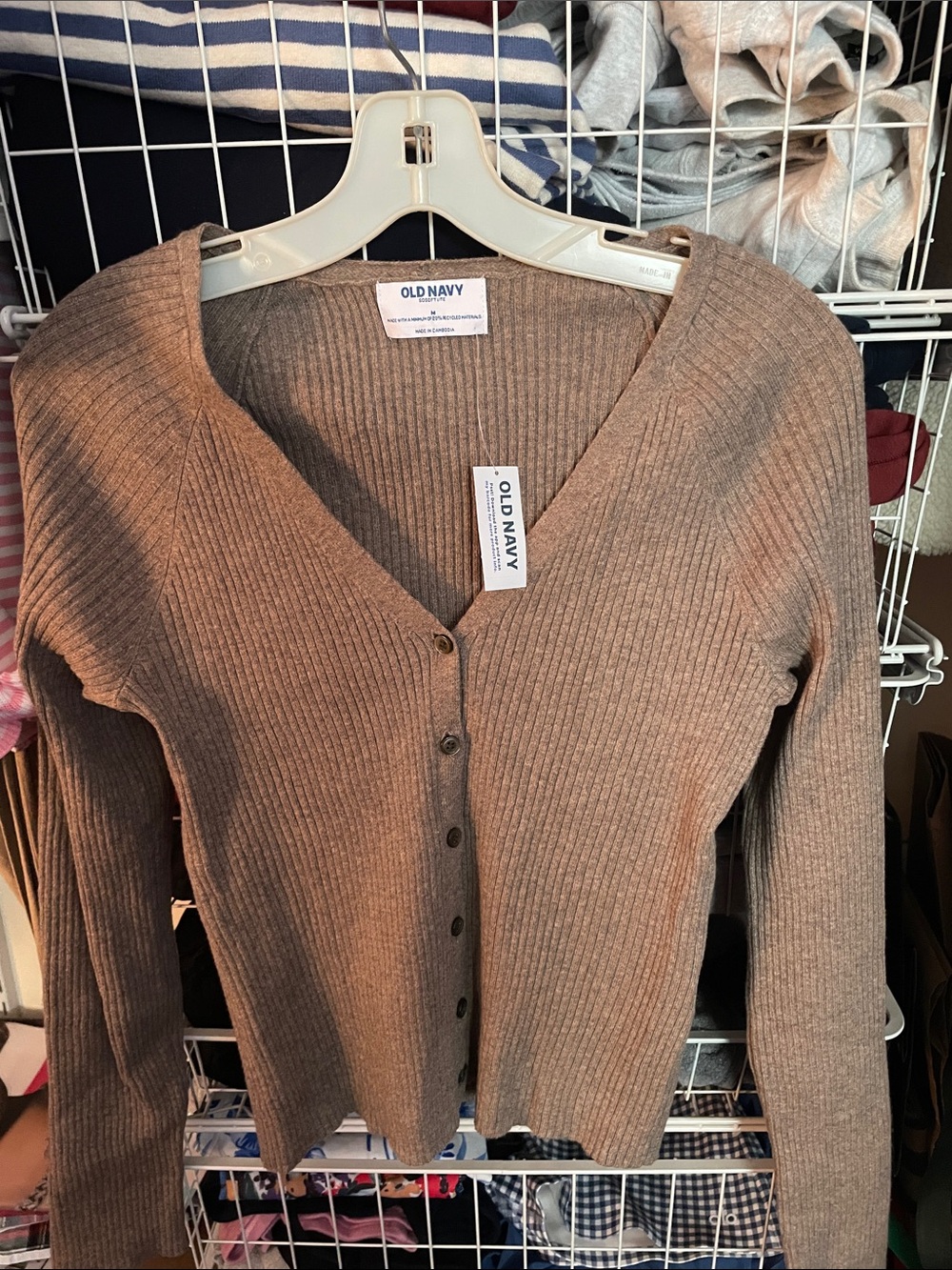 Old Navy Ribbed V-Neck Button Cardigan — Taupe Brown